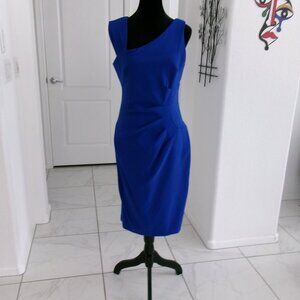 New Laundry Shelli Segal Royal Blue Sapphire Sleeveless Dress 8 Diagonal Neck